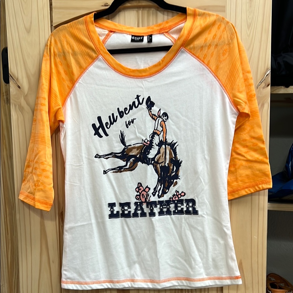 Hell Bent for Leather Orange and White Graphic Tee